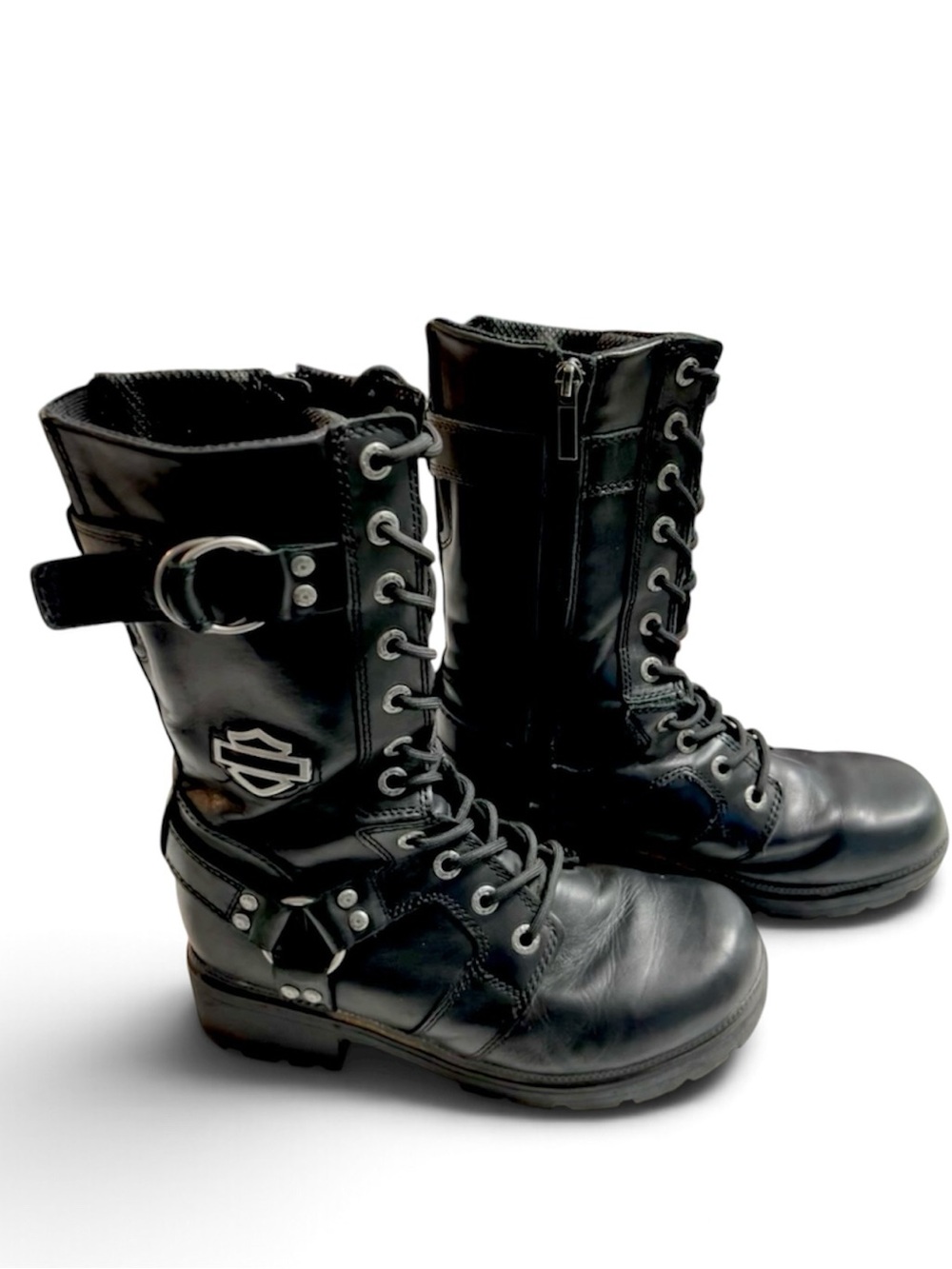 Harley-Davidson Womens Eda Black Leather
Lace-Up Combat Biker Harness Boots Sz 9